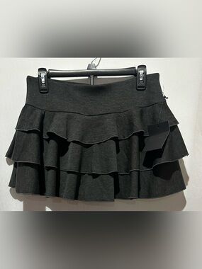 Charcoal Gray Tiered Ruffle Mini Skirt - Women Size L